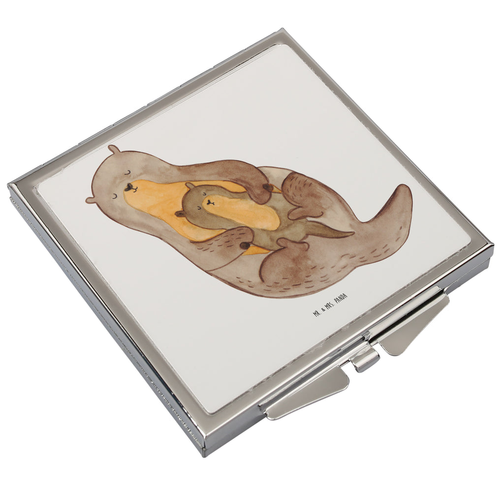 Handtaschenspiegel quadratisch Otter mit Kind Spiegel, Handtasche, Quadrat, silber, schminken, Schminkspiegel, Otter, Fischotter, Seeotter, Otter Seeotter See Otter