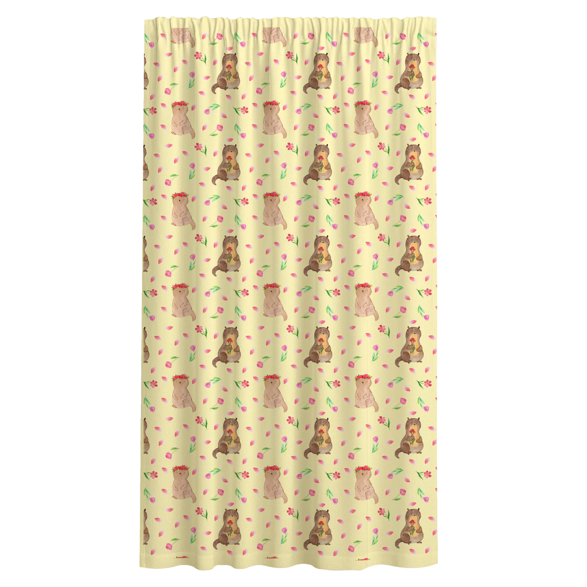 Vorhang Otter Blumenstrauß Muster Gardinenschal, Flächenvorhang, Vorhang, Schiebevorhang, Gardine, Vorhang Schal, Seitenschal, Stoffvorhang, Baumwollvorhang, Otter, Fischotter, Seeotter, Otter Seeotter See Otter