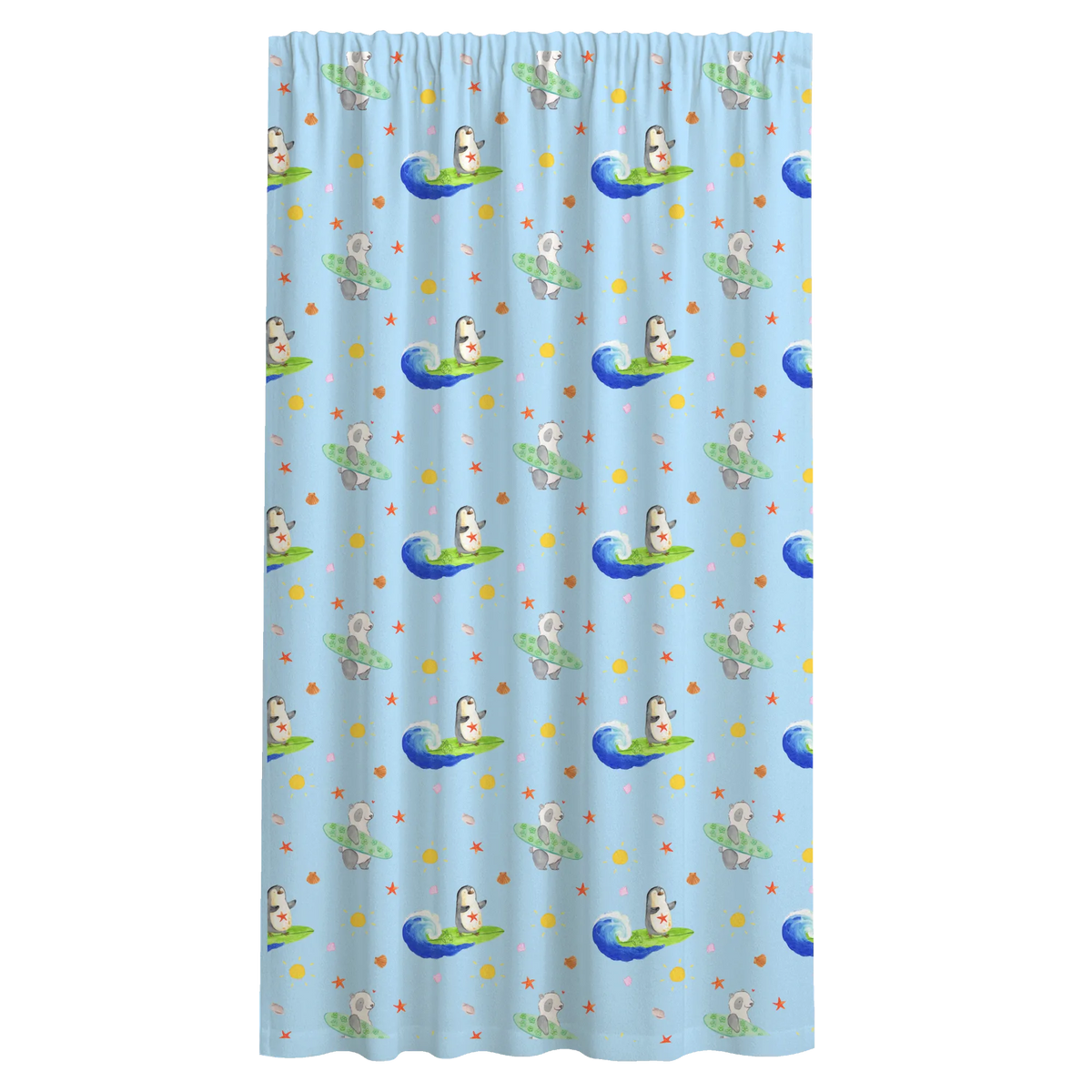  Pingwin surfista Stoffvorhang, Seitenschal, Gardinenschal, Vorhang Schal, Baumwollvorhang, Schiebevorhang, Gardine, Vorhang, Flächenvorhang, Pinguin, Wellen, Hawaii, Portugal, Wellen Reiten, Surfen, Surfer, Urlaub, Pinguine