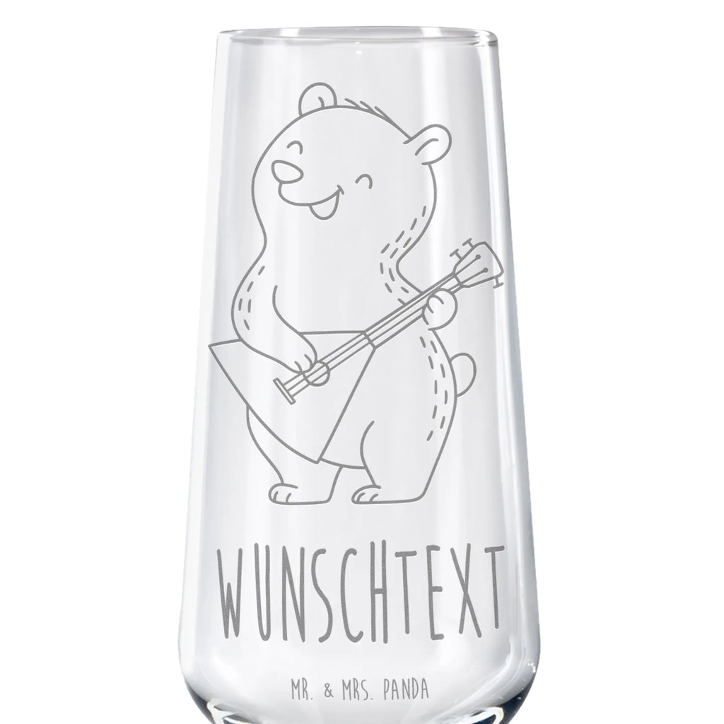 Personalized Sparkling Wine Glass Bear Balalaika Instruments, gifts for musicians, music enthusiasts
