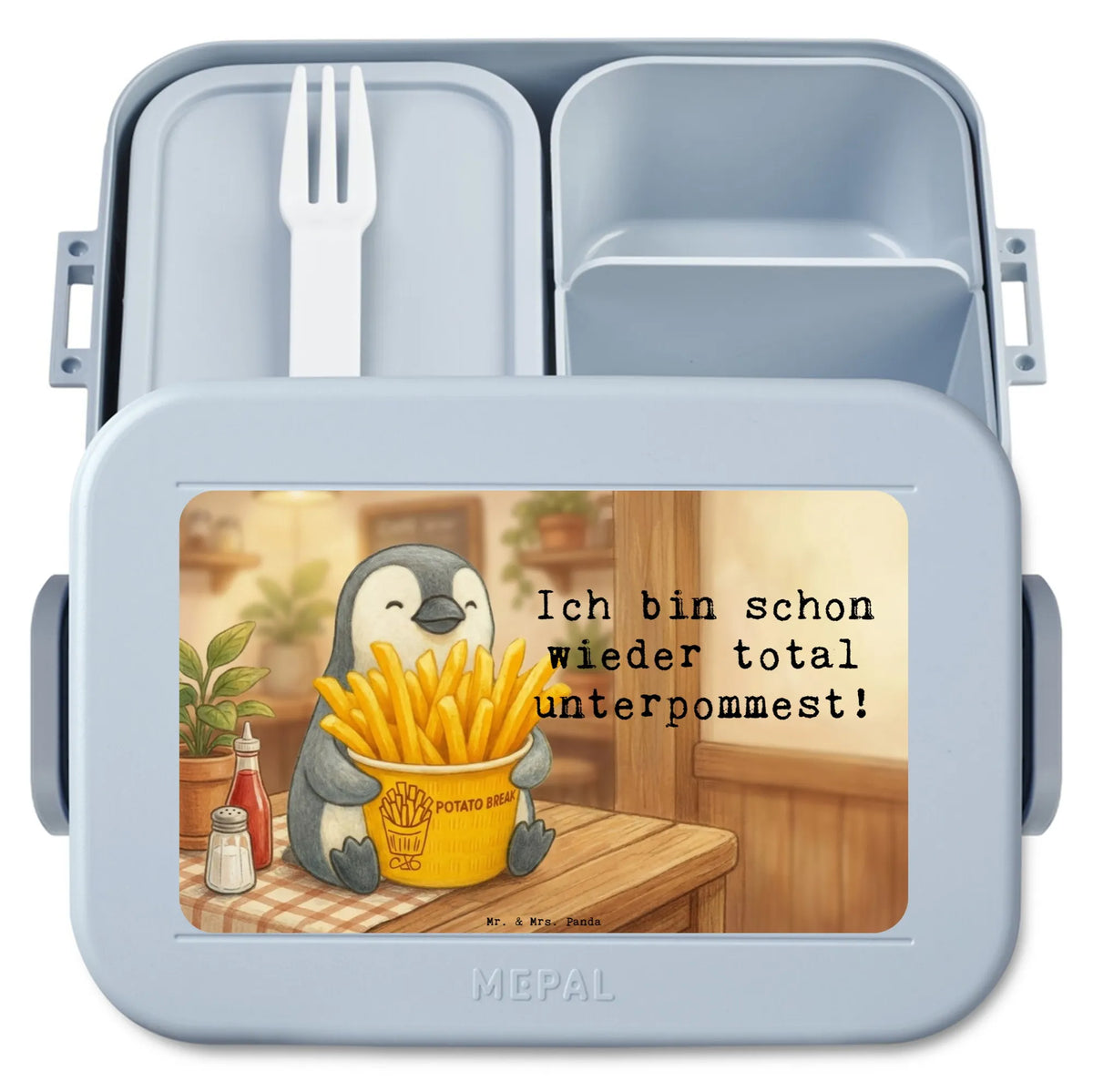  Pinguin Pommes Eimer Design Snackbox, Snackdose, Bentobox, Essensbox, Bento Box, Lebensmittelbehälter, Vesperbox, Meal Prep Box, Essensbehälter, Bento-Brotdose, Lunchbox, Frischhaltedose, Jausenbox