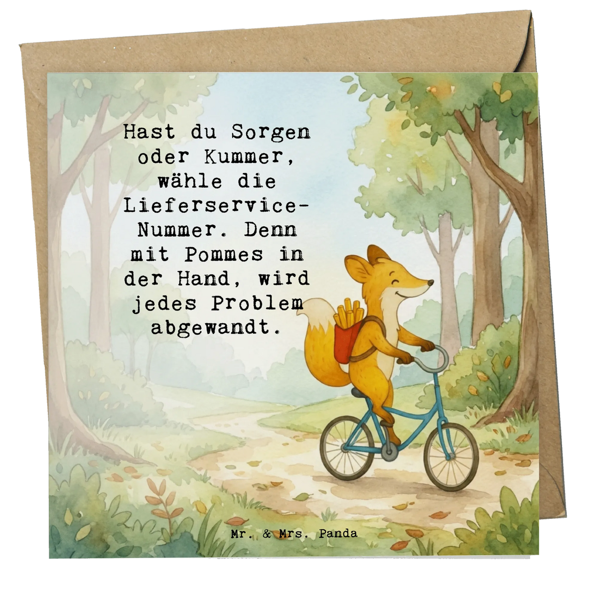 Deluxe Card Fuchs Lieferung Pommes Design Glückwunschkarte, Faltkarte, Anlasskarte, Klappkarte, Grußkarte, Doppelkarte
