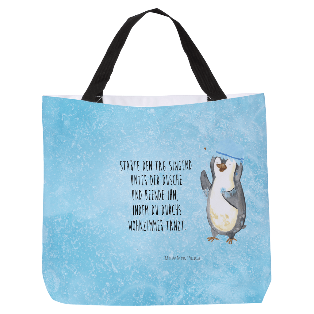 Shopper Pinguin duscht Beutel, Einkaufstasche, Tasche, Strandtasche, Einkaufsbeutel, Shopper, Schultasche, Freizeittasche, Tragebeutel, Schulbeutel, Alltagstasche, Pinguin, Pinguine, Dusche, duschen, Lebensmotto, Motivation, Neustart, Neuanfang, glücklich sein