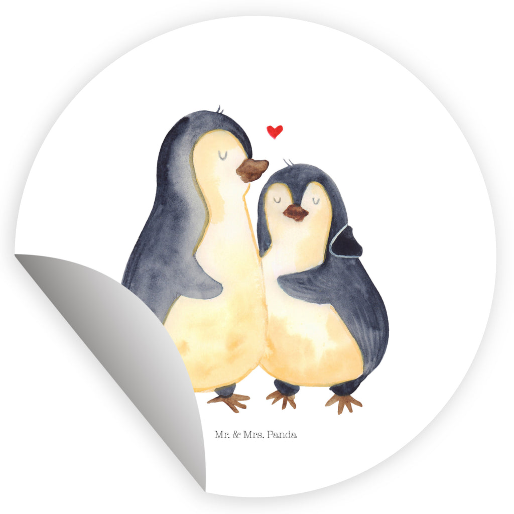 Rund Aufkleber Pinguin umarmend Sticker, Aufkleber, Etikett, Pinguin, Liebe, Liebespaar, Liebesbeweis, Liebesgeschenk, Verlobung, Jahrestag, Hochzeitstag, Hochzeit, Hochzeitsgeschenk