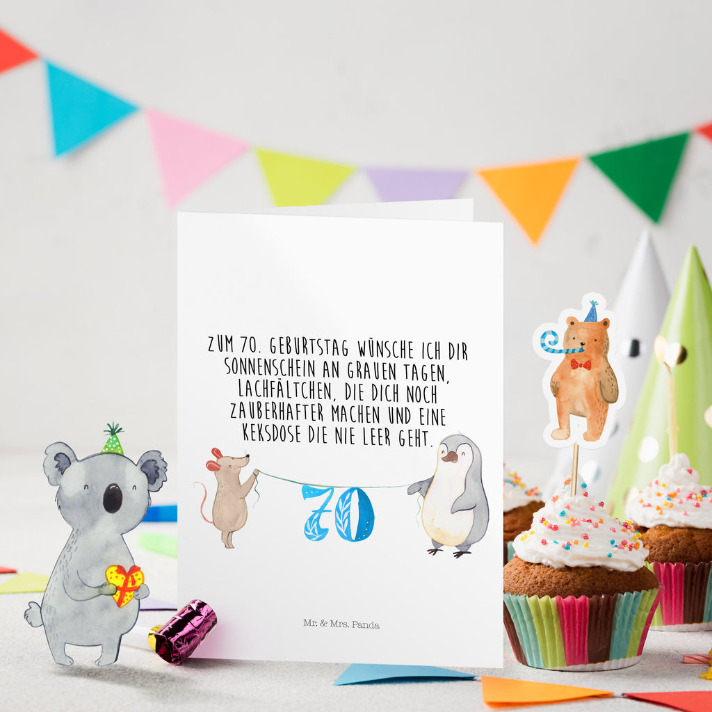 Geburtstagskarte 70. Geburtstag Maus Pinguin Grusskarte, Klappkarte, Einladungskarte, Glückwunschkarte, Hochzeitskarte, Geburtstagskarte, Geburtstag, Geburtstagsgeschenk, Geschenk, Party, Feiern, Torte, Kuchen