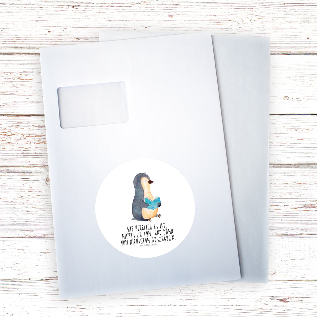 Rund Aufkleber Pinguin Buch Sticker, Aufkleber, Etikett, Kinder, rund, Pinguin, Pinguine, Buch, Lesen, Bücherwurm, Nichtstun, Faulenzen, Ferien, Urlaub, Freizeit