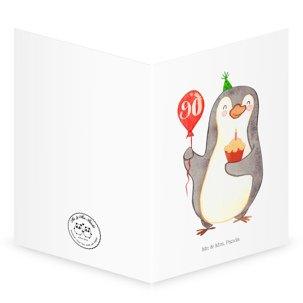 Geburtstagskarte 90. Geburtstag Pinguin Luftballon Grusskarte, Klappkarte, Einladungskarte, Glückwunschkarte, Hochzeitskarte, Geburtstagskarte, Geburtstag, Geburtstagsgeschenk, Geschenk, Pinguin, Geburtstage, Happy Birthday, Geburtstagsfeier