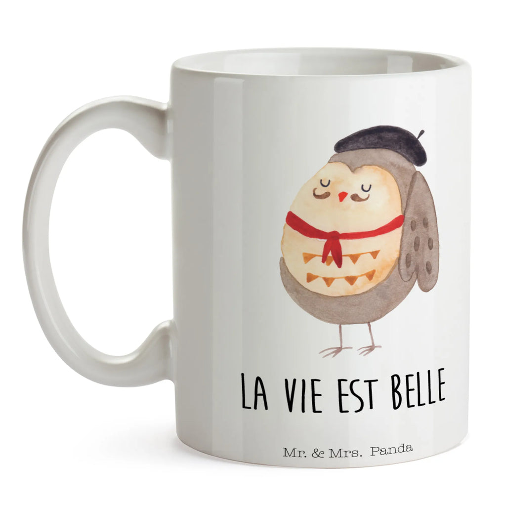 Tasse Eule Frankreich Geschenktasse, Porzellantasse, Tasse mit Motiven, Keramiktasse, Kaffeetasse, Teetasse, Bürotasse, Tasse mit Zitaten, Tasse, Eule, Spruch schön, Owl, La vie est belle, Frankreich, hibou, Eulen, Eule Deko, das Leben ist schön, Spruch Französisch