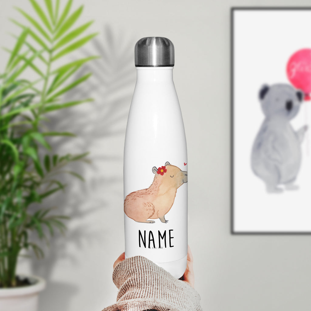 Personalisierte Thermosflasche Capybara Blume Personalisierte Isolierflasche, Personalisierte Thermoflasche, Personalisierte Trinkflasche, Trinkflasche Mit Namen, Wunschname, Bedrucken, Namensflasche, Tiermotive, Gute Laune, lustige Sprüche, Tiere, Capybara