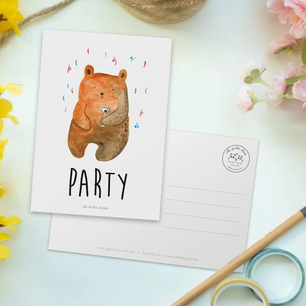 Postcard bear party kunstkarte, Postkarten, Designkarte, spruchkarte, bildkarte, Fotokarte, Motivkarte, Ansichtskarte, einzelkarte, Kunstkarten, Postkarte, Ansichtskarten, Grußkarte, Teddy, Teddybär, Bär, Lustig, Party, Mitbringsel, Abfeiern, Geburtstag, Gute Laune, Geburtstagsgeschenk, Feiern, Geschenk