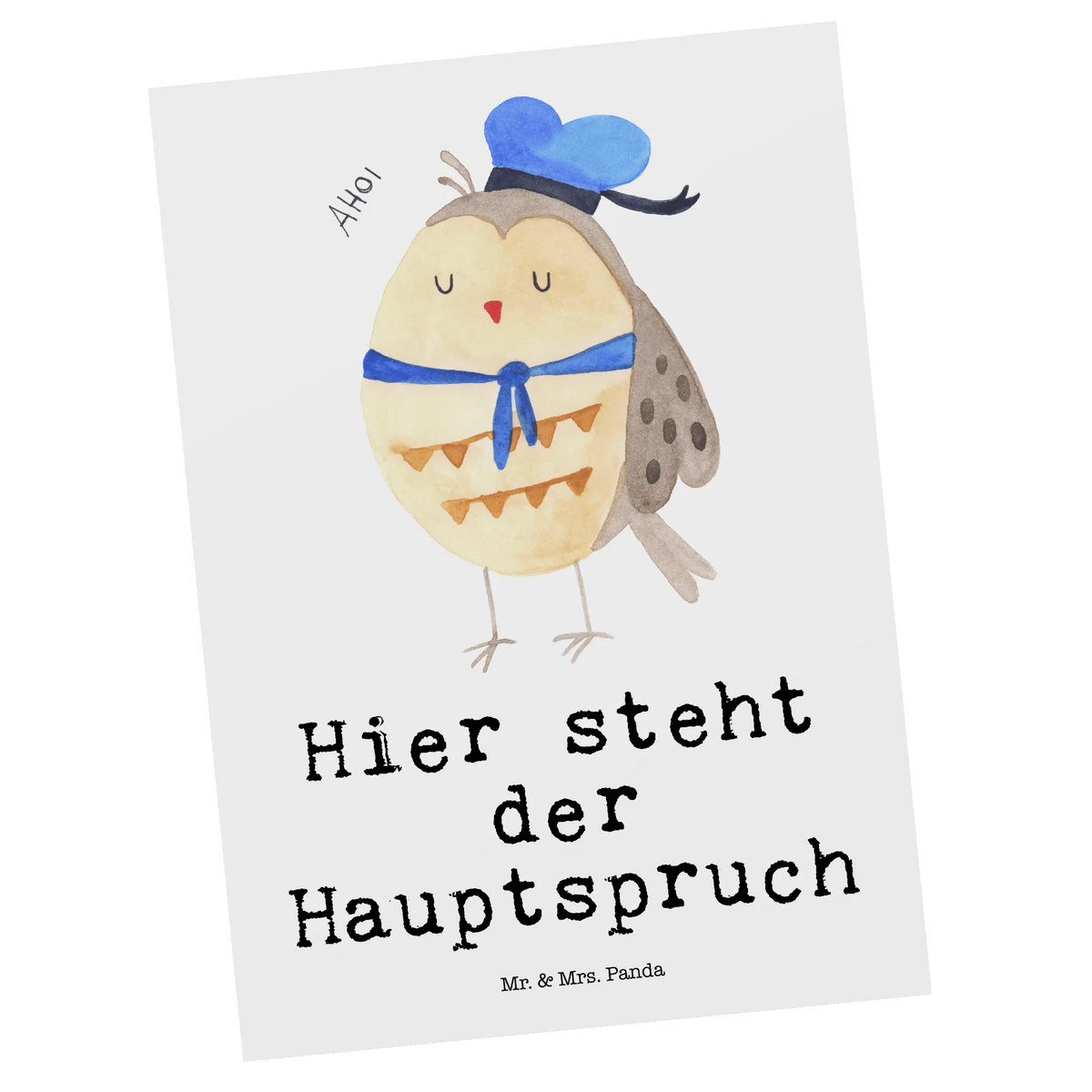 Postcard Owl sailor illustrated, bird, gift ideas, nocturnal, owl decor, forest animal, birthday present, romantic gift, Girlfriend, Marriage, Owl decoration, Mariner, Wedding anniversary gift, Owl saying, Home port, Sailor, Pun funny