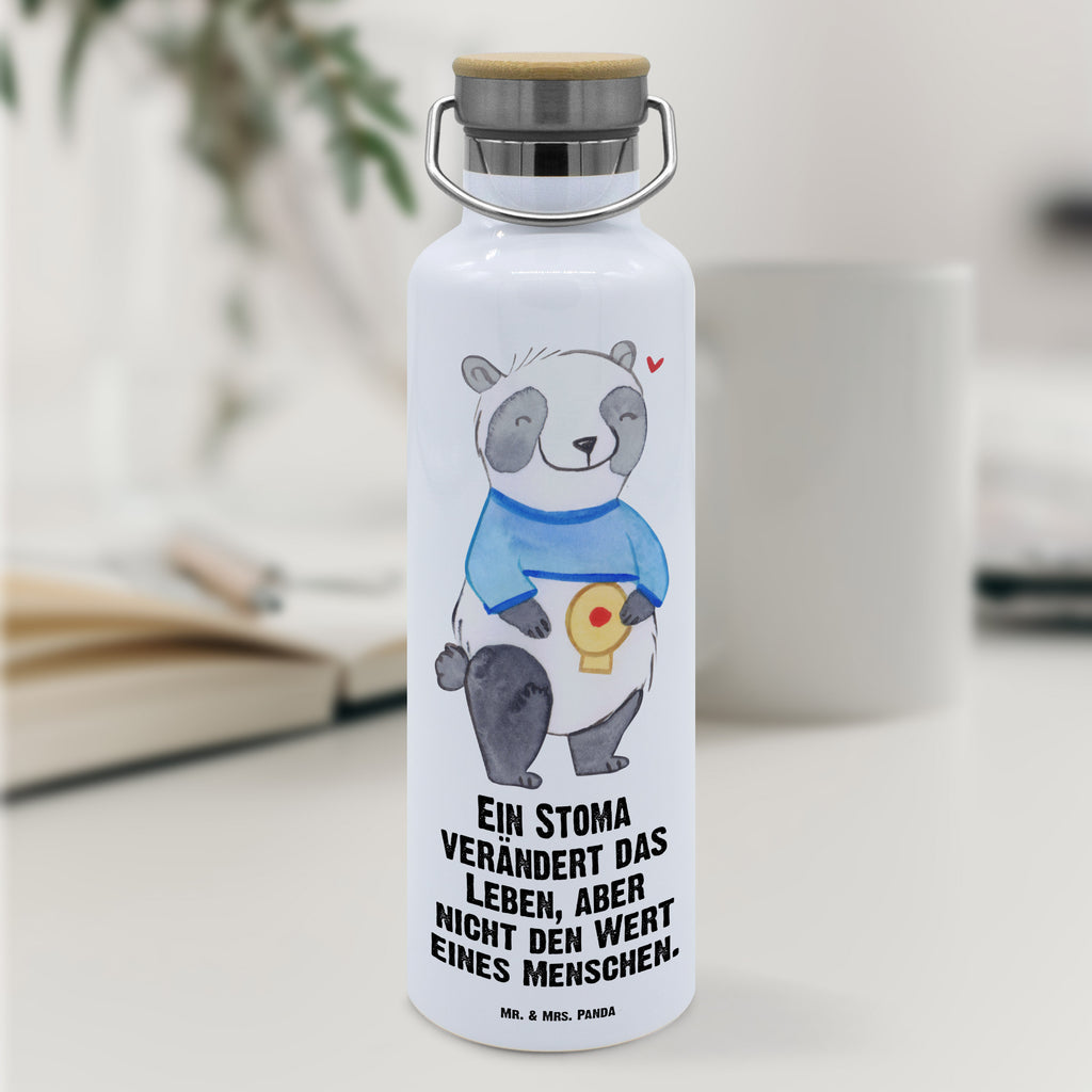 Trinkflasche Panda künstlicher Darmausgang Thermosflasche, Isolierflasche, Edelstahl, Trinkflasche, isoliert, Wamrhaltefunktion, Sportflasche, Flasche zum Sport, Sportlerflasche, Panda, künstlicher Darmausgang, Stoma, Stomabeutel