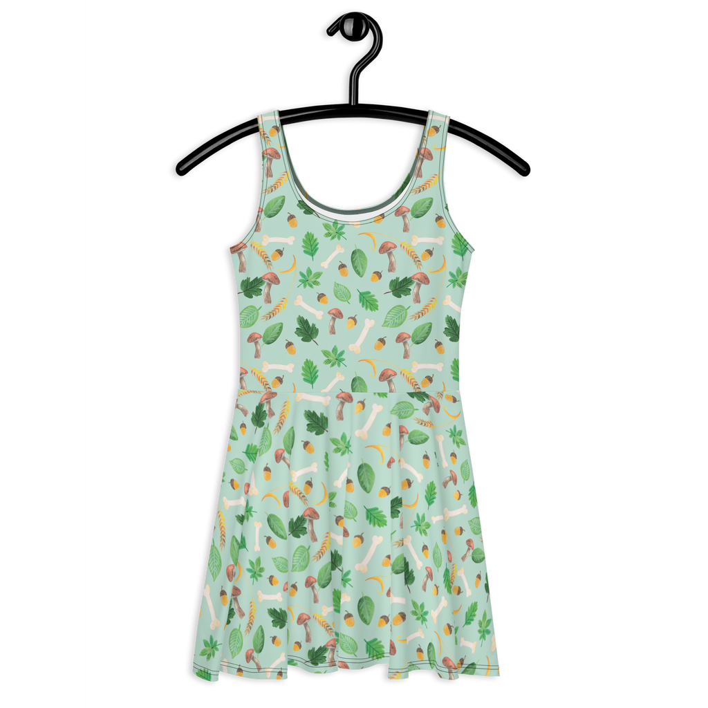 Sommerkleid Herbstwald Design Sommerkleid, Kleid, Skaterkleid, Aquarell Muster, Herbst, Wald, Pilze, Blätter, Laub