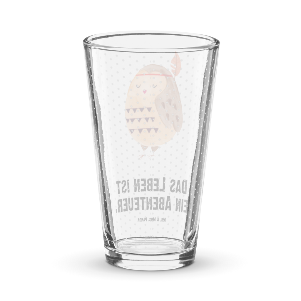 Premium Trinkglas Eule Federschmuck Trinkglas, Glas, Pint Glas, Bierglas, Cocktail Glas, Wasserglas, Eule, Eule Deko, Owl, Das Leben ist ein Abenteuer, Reisespruch, Federschmuck, Dekoration
