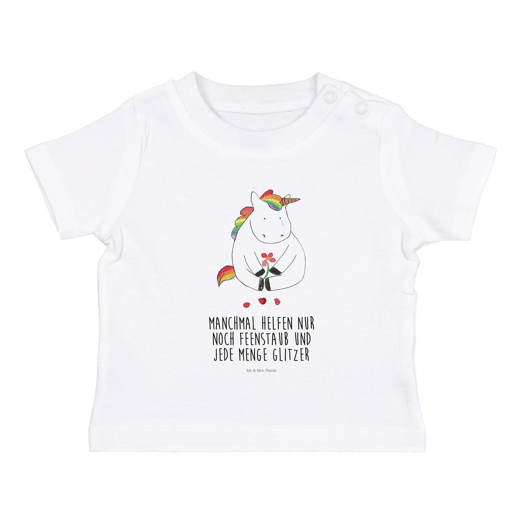 Organic Baby Shirt Einhorn Traurig Baby T-Shirt, Jungen Baby T-Shirt, Mädchen Baby T-Shirt, Shirt, Einhorn, Einhörner, Einhorn Deko, Pegasus, Unicorn, Glitzer, Trösten. Freundschaft, Freunde, Liebe, Trauer, Grußkarte, Blume