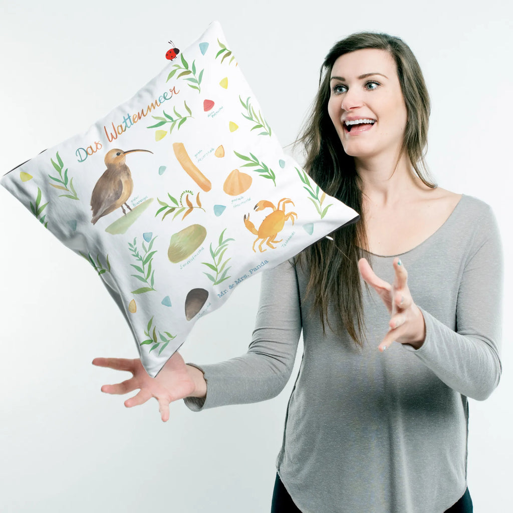 Cushion Wadden Sea bedroom, 40 x 40, couch, 40x40, bed, Pillow, cushion, pillow case, fluffy, pillows, pad, sofa, settee, soft, Nature, joy of life, love, Nature Motif, Decoration Bathroom, North Sea, Baltic Sea, Shell, Birds, Wadden Sea, Ebb, Flood, Gift Maritime, Sea, Lake
