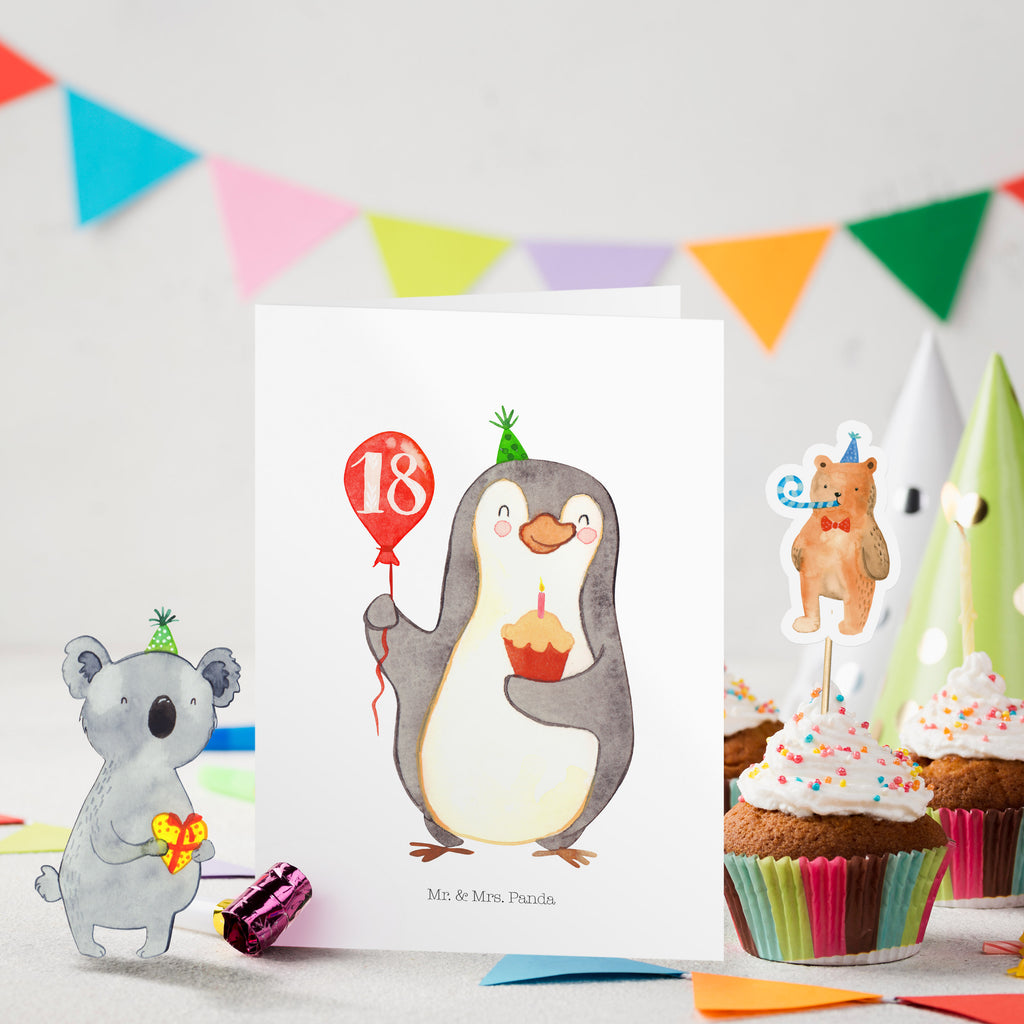 Geburtstagskarte 18. Geburtstag Pinguin Luftballon Grusskarte, Klappkarte, Einladungskarte, Glückwunschkarte, Hochzeitskarte, Geburtstagskarte, Geburtstag, Geburtstagsgeschenk, Geschenk, Pinguin, Geburtstage, Happy Birthday, Geburtstagsfeier