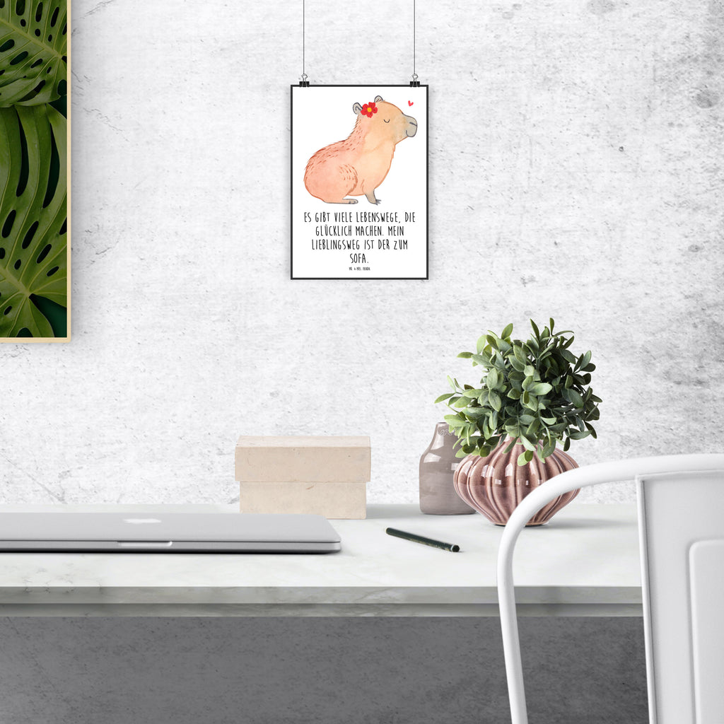 Poster Capybara Blume Poster, Wandposter, Bild, Wanddeko, Küchenposter, Kinderposter, Wanddeko Bild, Raumdekoration, Wanddekoration, Handgemaltes Poster, Mr. & Mrs. Panda Poster, Designposter, Kunstdruck, Posterdruck, Tiermotive, Gute Laune, lustige Sprüche, Tiere, Capybara