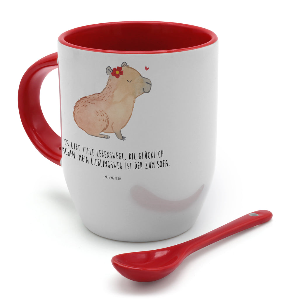 Tasse mit Löffel Capybara Blume Tasse, Kaffeetasse, Tassen, Tasse mit Spruch, Kaffeebecher, Tasse mit Löffel, Tiermotive, Gute Laune, lustige Sprüche, Tiere, Capybara