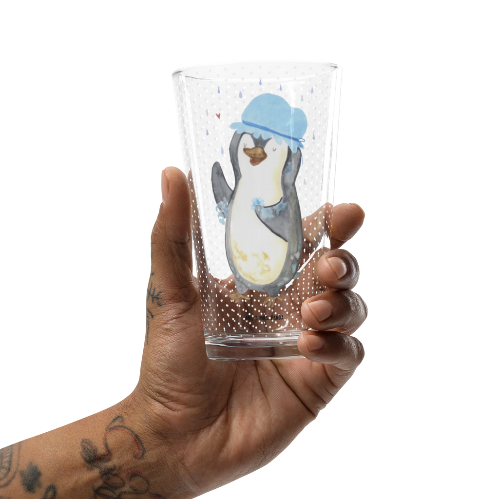 Premium Trinkglas Pinguin duscht Trinkglas, Glas, Pint Glas, Bierglas, Cocktail Glas, Wasserglas, Pinguin, Pinguine, Dusche, duschen, Lebensmotto, Motivation, Neustart, Neuanfang, glücklich sein