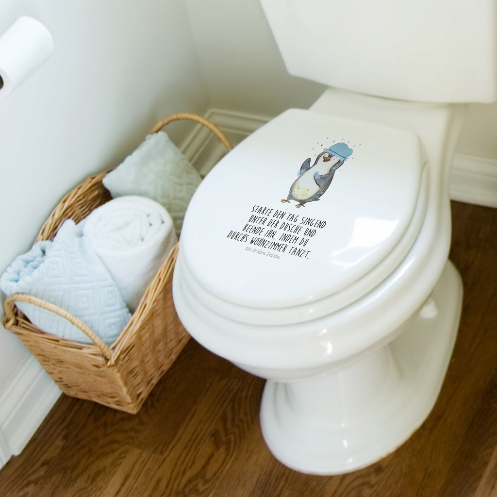 Motiv WC Sitz Pinguin duscht Klobrille, Klodeckel, Toilettendeckel, WC-Sitz, Toilette, Pinguin, Pinguine, Dusche, duschen, Lebensmotto, Motivation, Neustart, Neuanfang, glücklich sein