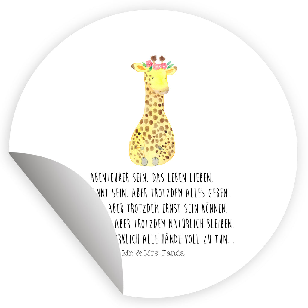 Rund Aufkleber Giraffe Blumenkranz Sticker, Aufkleber, Etikett, Kinder, rund, Afrika, Wildtiere, Giraffe, Blumenkranz, Abenteurer, Selbstliebe, Freundin