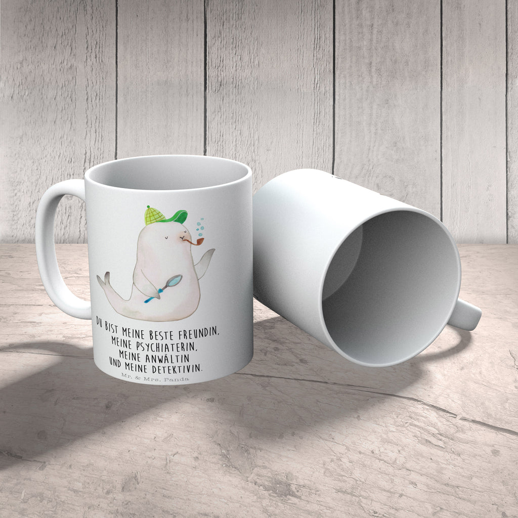 Tasse Robbe Sherlock Tasse, Kaffeetasse, Teetasse, Becher, Kaffeebecher, Teebecher, Keramiktasse, Porzellantasse, Büro Tasse, Geschenk Tasse, Tasse Sprüche, Tasse Motive, Tiermotive, Gute Laune, lustige Sprüche, Tiere