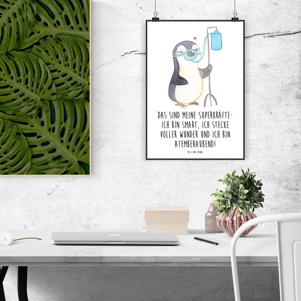 Poster Pinguin  Sauerstoff Poster, Wandposter, Bild, Wanddeko, Küchenposter, Kinderposter, Wanddeko Bild, Raumdekoration, Wanddekoration, Handgemaltes Poster, Mr. & Mrs. Panda Poster, Designposter, Kunstdruck, Posterdruck, Pinguin, Sauerstoffgerät, Sauerstofftherapie