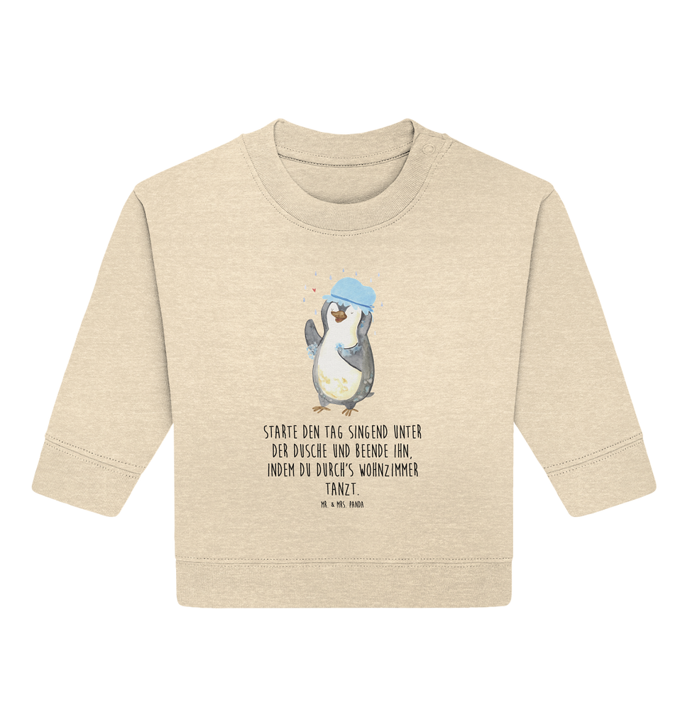 Organic Baby Pullover Pinguin Duschen Wunderschöner Baby Pullover /Sweatshirt von Mr. & Mrs. Panda <br /><br />Material: <br />- 85 % Baumwolle (Bio-Qualität, ringgesponnen, gekämmt)<br />- 15 % Polyester (recycelt)</li><li>Grammatur: 280 g/m²<br />- Schnitt: normale Passform</li><li>Eingesetzte Ärmel<br />- Knopfleiste mit 1 gleichfarbigen Druckknopf und 1 verdeckten Druckknopf an Schulter für einfacheres Anziehen, Pinguin, Pinguine, Dusche, duschen, Lebensmotto, Motivation, Neustart, Neuanfang, glücklich sein
