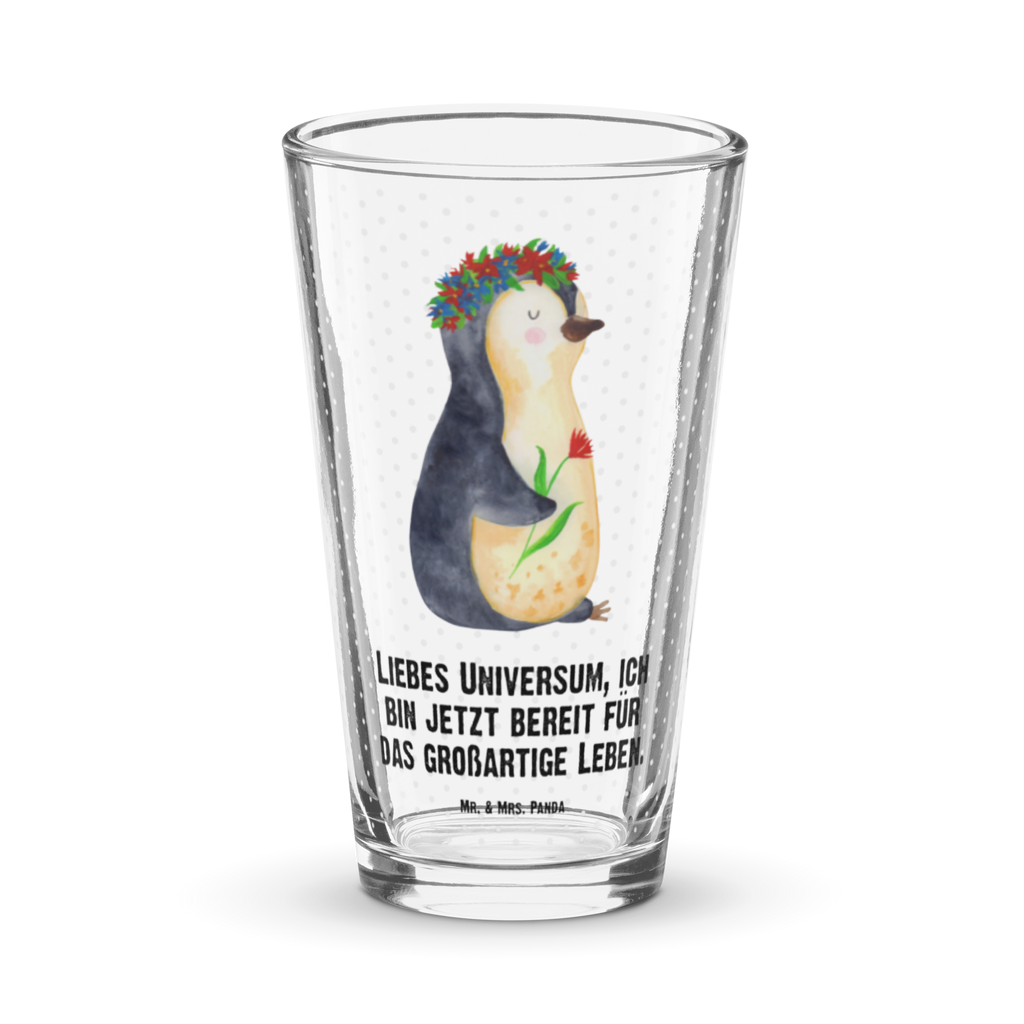 Premium Trinkglas Pinguin Blumenkranz Trinkglas, Glas, Pint Glas, Bierglas, Cocktail Glas, Wasserglas, Pinguin, Pinguine, Blumenkranz, Universum, Leben, Wünsche, Ziele, Lebensziele, Motivation, Lebenslust, Liebeskummer, Geschenkidee