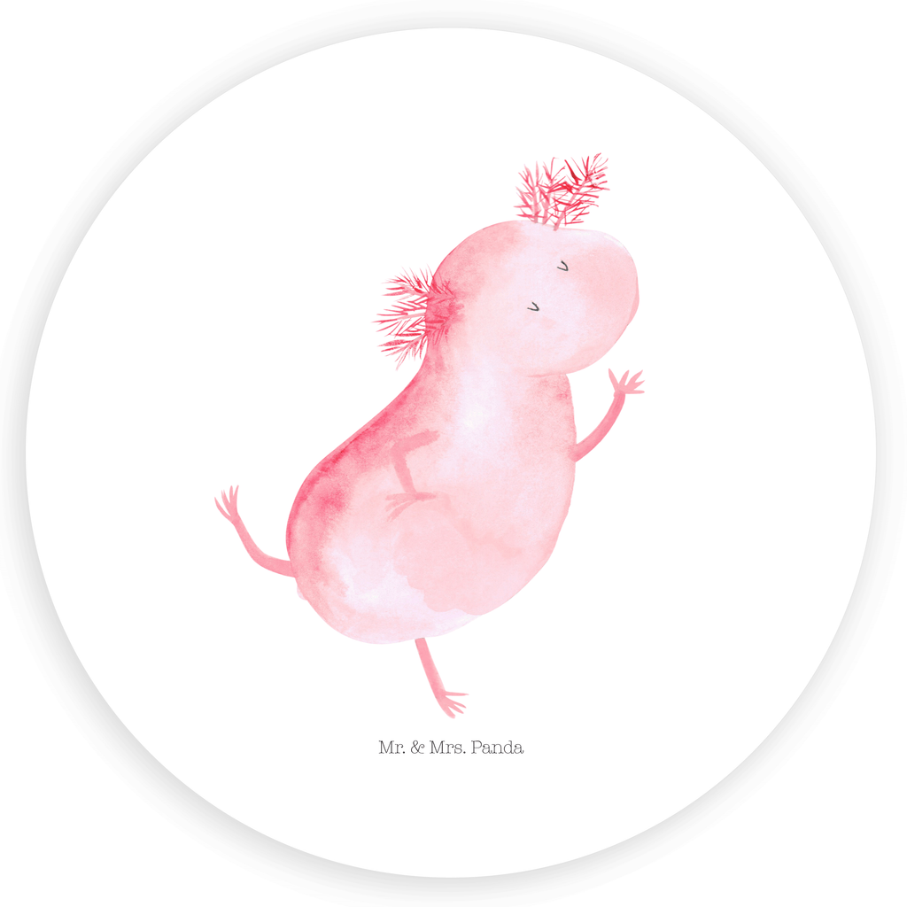 Rund Aufkleber Axolotl tanzt Sticker, Aufkleber, Etikett, Axolotl, Molch, Axolot, Schwanzlurch, Lurch, Lurche, Dachschaden, Sterne, verrückt, Freundin, beste Freundin