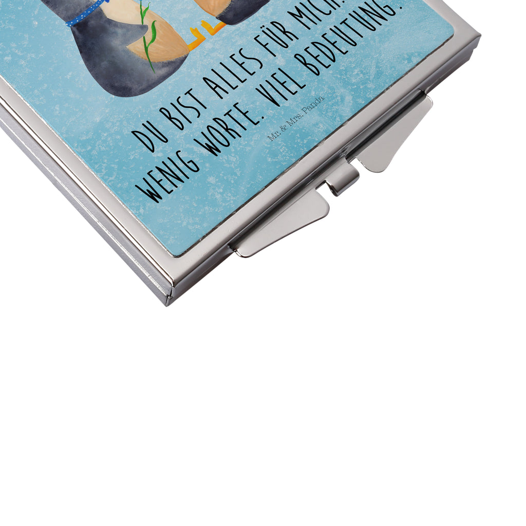 Handtaschenspiegel quadratisch Pinguin Pärchen Spiegel, Handtasche, Quadrat, silber, schminken, Schminkspiegel, Pinguin, Pinguine, Liebe, Liebespaar, Liebesbeweis, Liebesgeschenk, Verlobung, Jahrestag, Hochzeitstag, Hochzeit, Hochzeitsgeschenk, große Liebe, Traumpaar