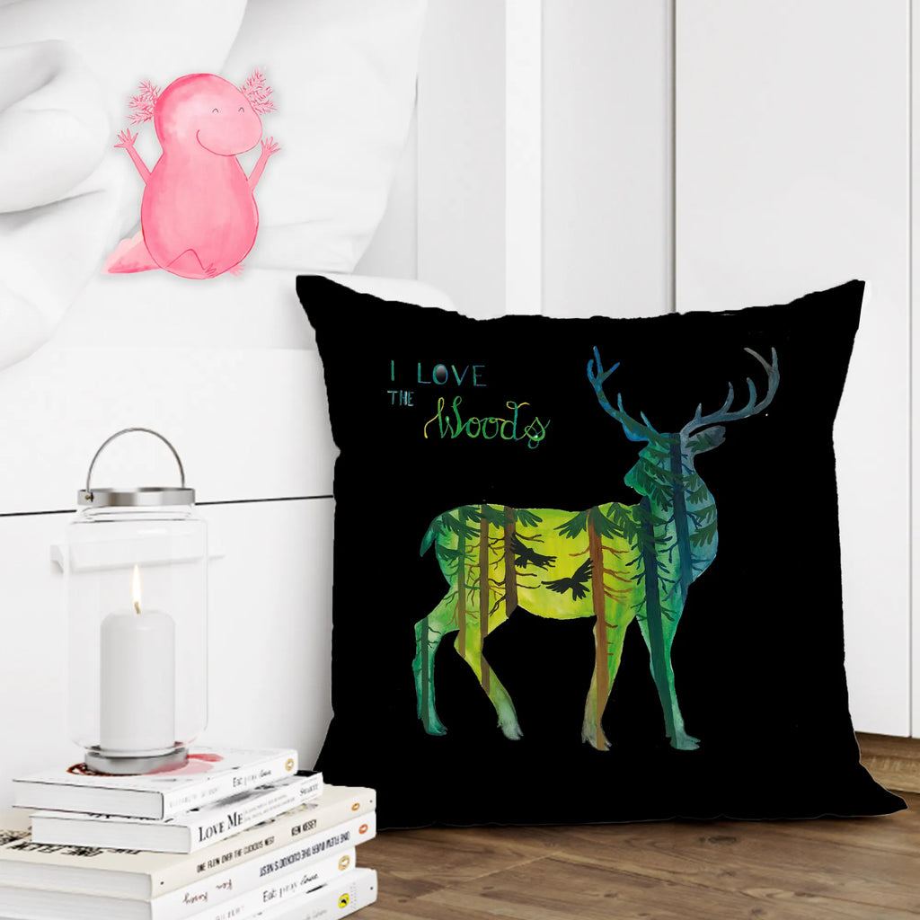 40x40 poduszka Jeleń Kocham lasy Dekoracje kwiatowe, dekoracje wiosenne, dekoracje letnie, dekoracja, pozytywna wiadomość, miłośnik natury, na zewnątrz, natura, przygoda