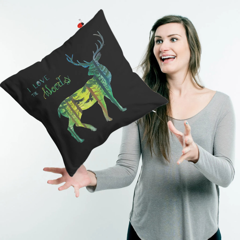 40x40 poduszka Jeleń Kocham lasy Dekoracje kwiatowe, dekoracje wiosenne, dekoracje letnie, dekoracja, pozytywna wiadomość, miłośnik natury, na zewnątrz, natura, przygoda