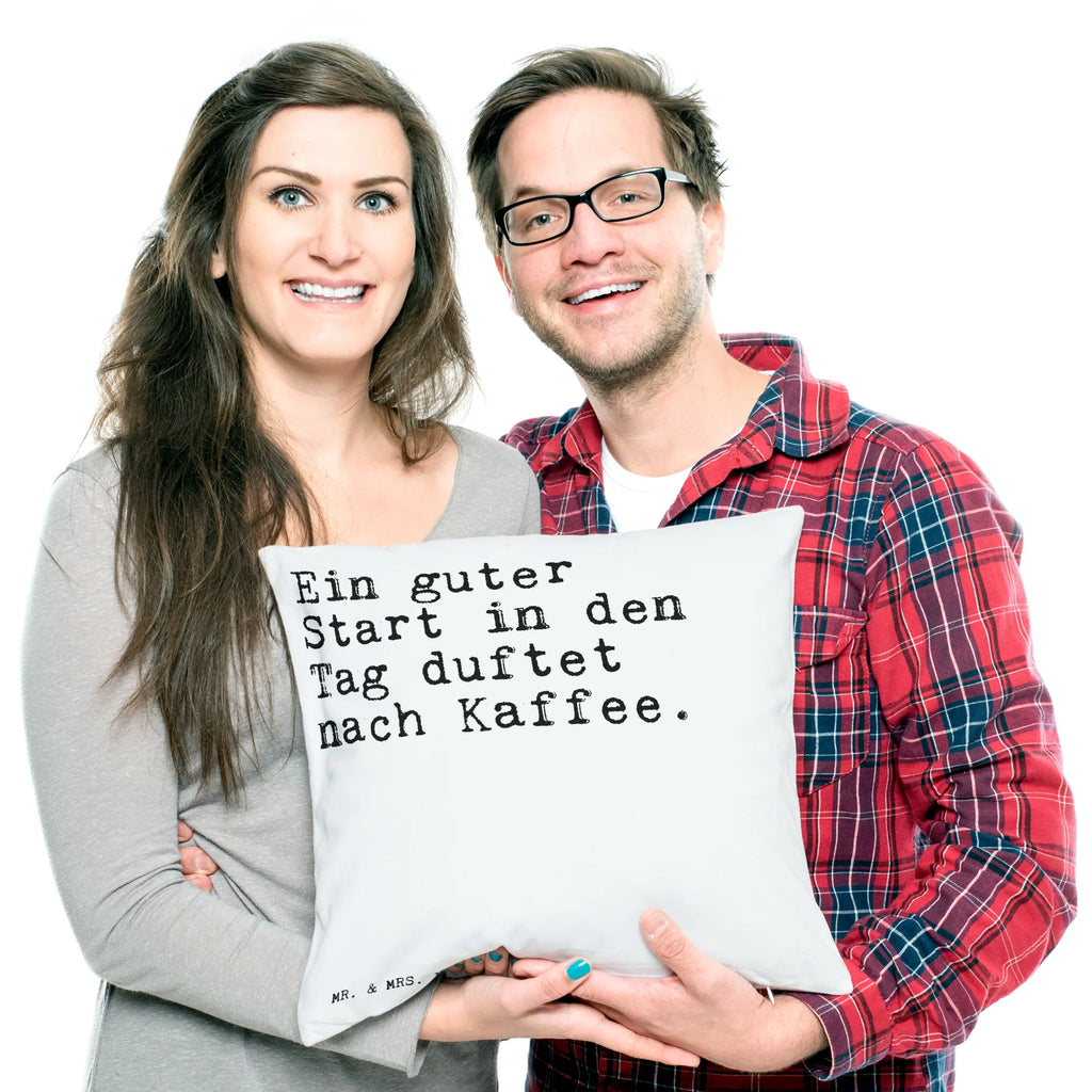 Cushion Ein guter Start in... 40 x 40, cushion, bed, bedroom, settee, sofa, fluffy, Pillow, couch, soft, pillow case, 40x40, pillows, pad, saying, sayings, funny, wisdom, quotes, Sayings Proverbs Wisdom Quotes Funny Wisdom Words