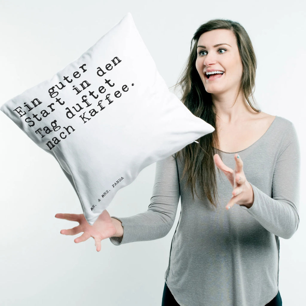 Cushion Ein guter Start in... 40 x 40, cushion, bed, bedroom, settee, sofa, fluffy, Pillow, couch, soft, pillow case, 40x40, pillows, pad, saying, sayings, funny, wisdom, quotes, Sayings Proverbs Wisdom Quotes Funny Wisdom Words
