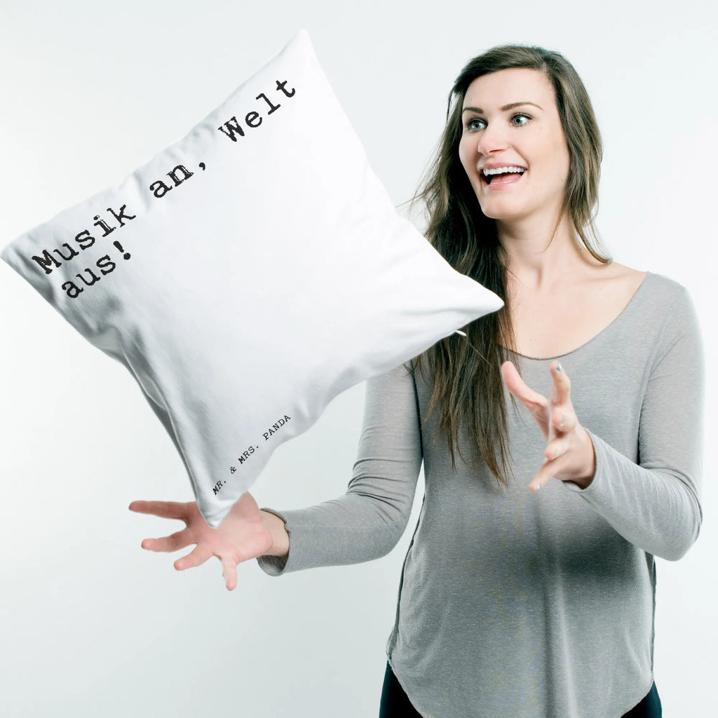 Cushion Musik an, Welt aus!... bed, Pillow, 40x40, fluffy, 40 x 40, soft, pad, sofa, couch, pillow case, cushion, bedroom, settee, pillows, saying, sayings, funny, wisdom, quotes, Sayings Proverbs Wisdom Quotes Funny Wisdom Words