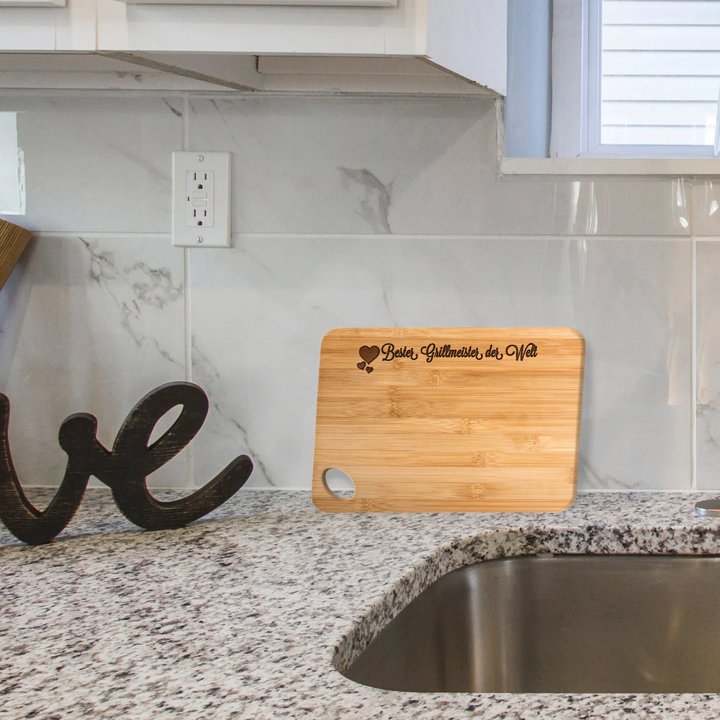 Bambus - deska do krojenia Grillmeister Holzbrettchen, Küchenbrett, Servierbrett, Schneidebrett, Hackbrett, Brett, Holzbrett, Frühstücksbrett, Herz Liebe Verliebt Dankeschön Geburtstag Bester Beste Bedanken