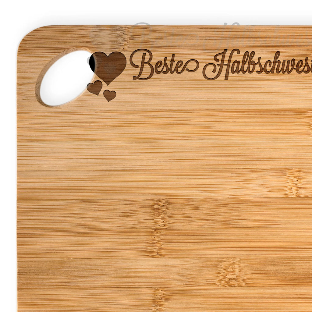 Bambus - deska do krojenia Halbschwester Holzbrettchen, Küchenbrett, Frühstücksbrett, Schneidebrett, Hackbrett, Servierbrett, Brett, Holzbrett, Herz Liebe Verliebt Dankeschön Geburtstag Bester Beste Bedanken