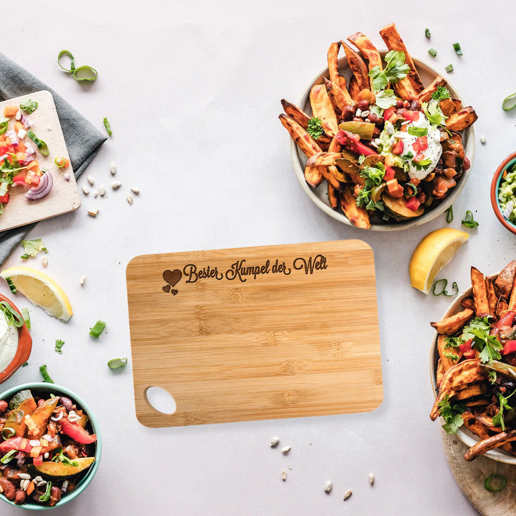 Bambus - deska do krojenia Kumpel Brett, Holzbrettchen, Holzbrett, Frühstücksbrett, Schneidebrett, Servierbrett, Hackbrett, Küchenbrett, Herz Liebe Verliebt Dankeschön Geburtstag Bester Beste Bedanken
