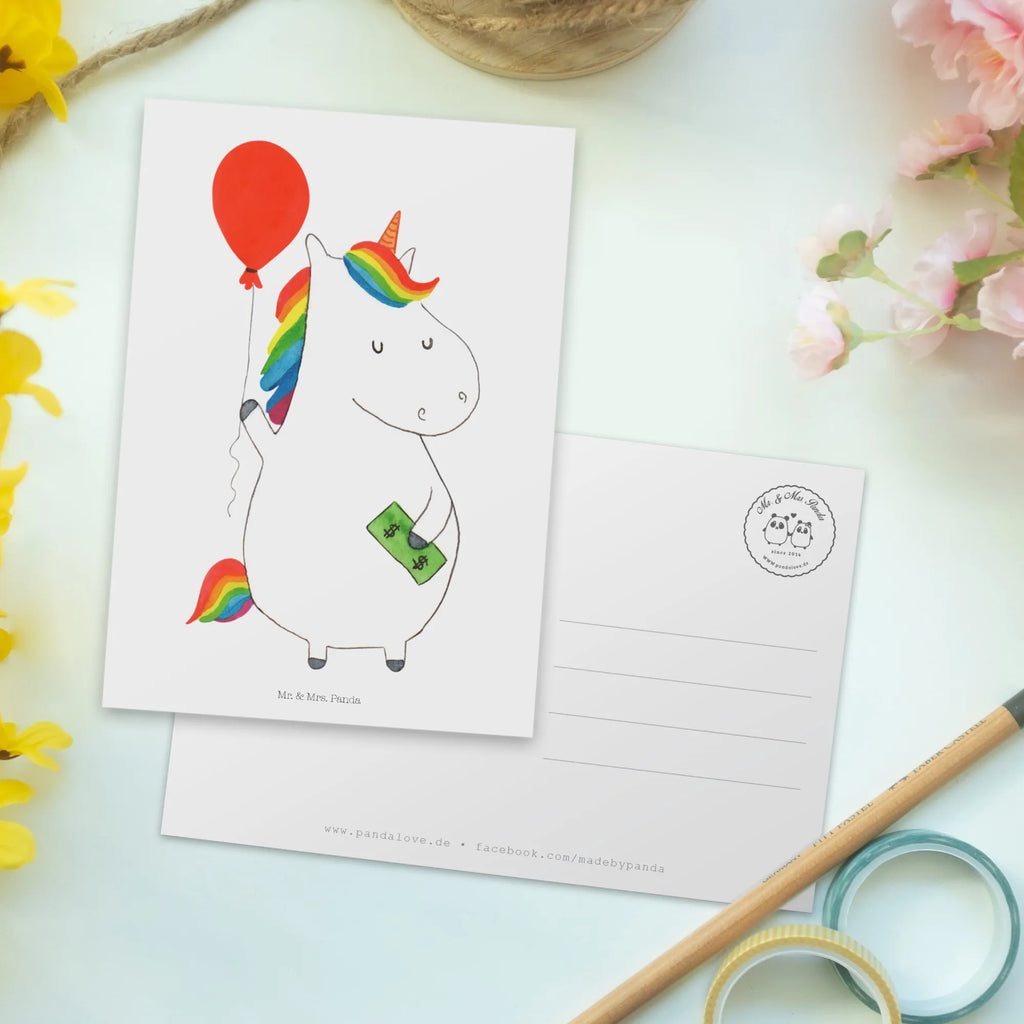Postcard unicorn balloon bildkarte, einzelkarte, Grußkarte, Motivkarte, Ansichtskarten, spruchkarte, Designkarte, Ansichtskarte, Postkarte, Kunstkarten, kunstkarte, Fotokarte, Postkarten, Unicorn, Einhorn, Einhörner, Einhorn Deko, Luftballon, Geld, Freundin, Lebenslust, Geschenk, Freude