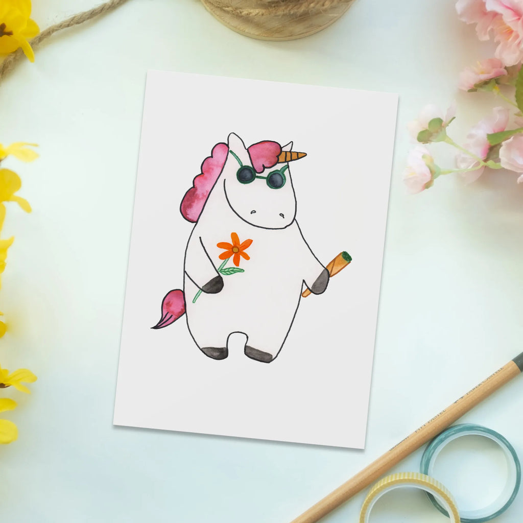 Postcard unicorn Woodstock gift, paper, gift card, letter, postcards, invitation, card, invitation card, Postcard, unicorn, unicorns, present friend, fun, Funny, cigarette, alcohol, smoke, witty, smoking, woodstock, party, birthday gift, joint, Unicorn