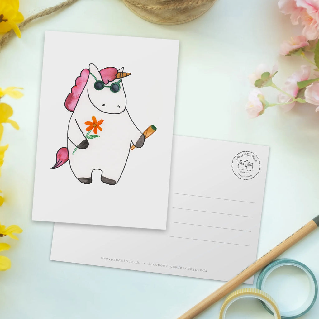 Postcard unicorn Woodstock gift, paper, gift card, letter, postcards, invitation, card, invitation card, Postcard, unicorn, unicorns, present friend, fun, Funny, cigarette, alcohol, smoke, witty, smoking, woodstock, party, birthday gift, joint, Unicorn