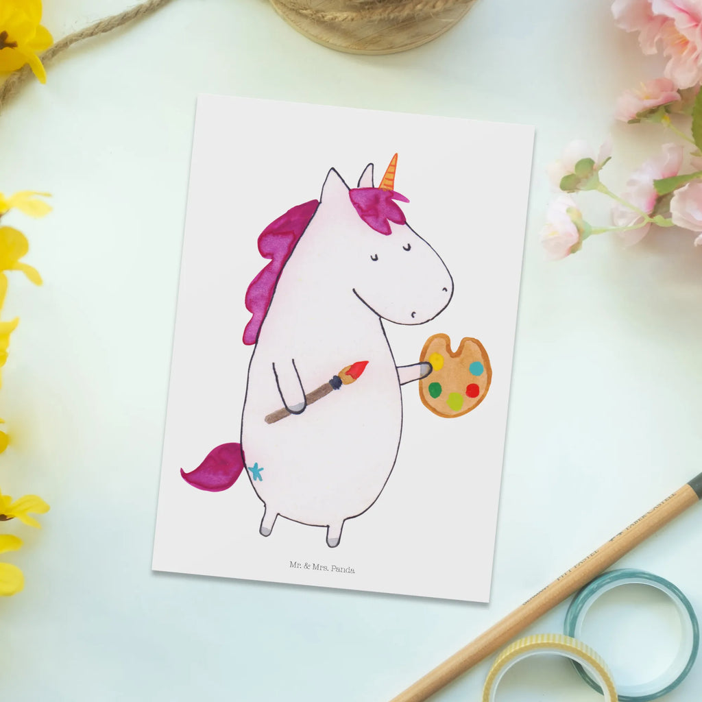 Postcard unicorn Artist Ansichtskarte, Postkarten, Ansichtskarten, Grußkarte, Motivkarte, einzelkarte, spruchkarte, Fotokarte, bildkarte, Postkarte, Kunstkarten, Designkarte, kunstkarte, Unicorn, Einhorn, Einhörner, Einhorn Deko, Künstler, Maler, Artist, Zeichnen, Welt, Englisch, Stift, Geschenk, Malen, Farbe, Pinsel