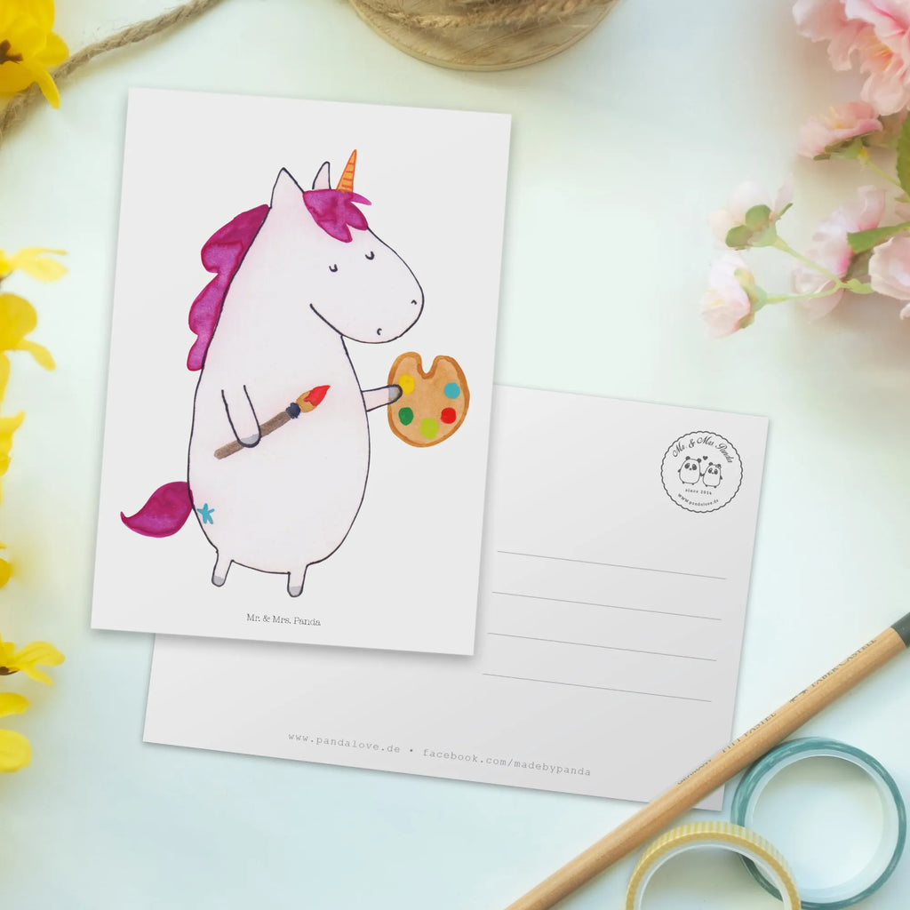 Postcard unicorn Artist Ansichtskarte, Postkarten, Ansichtskarten, Grußkarte, Motivkarte, einzelkarte, spruchkarte, Fotokarte, bildkarte, Postkarte, Kunstkarten, Designkarte, kunstkarte, Unicorn, Einhorn, Einhörner, Einhorn Deko, Künstler, Maler, Artist, Zeichnen, Welt, Englisch, Stift, Geschenk, Malen, Farbe, Pinsel