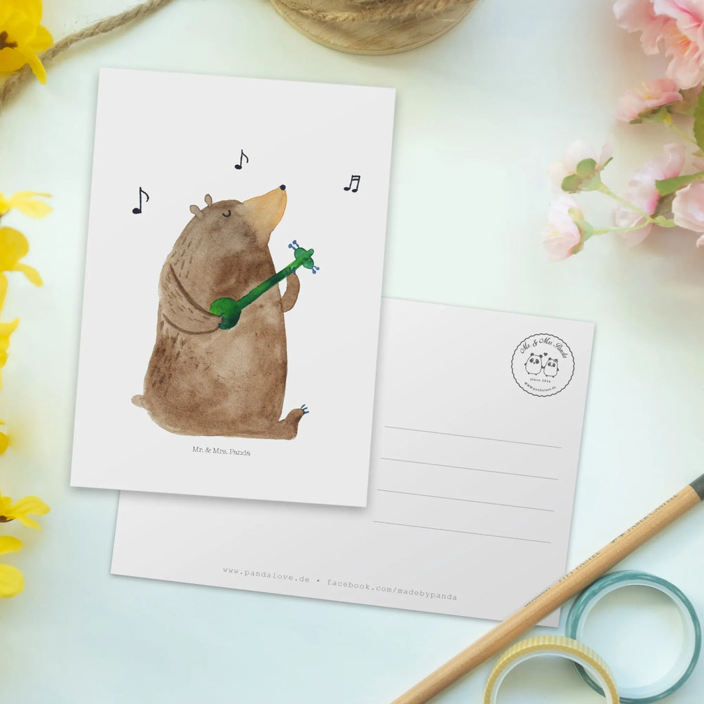 Postcard bear guitar gift card, Postcard, invitation card, invitation, gift, card, postcards, letter, paper, bear, teddy, teddy bear, cuddly toy