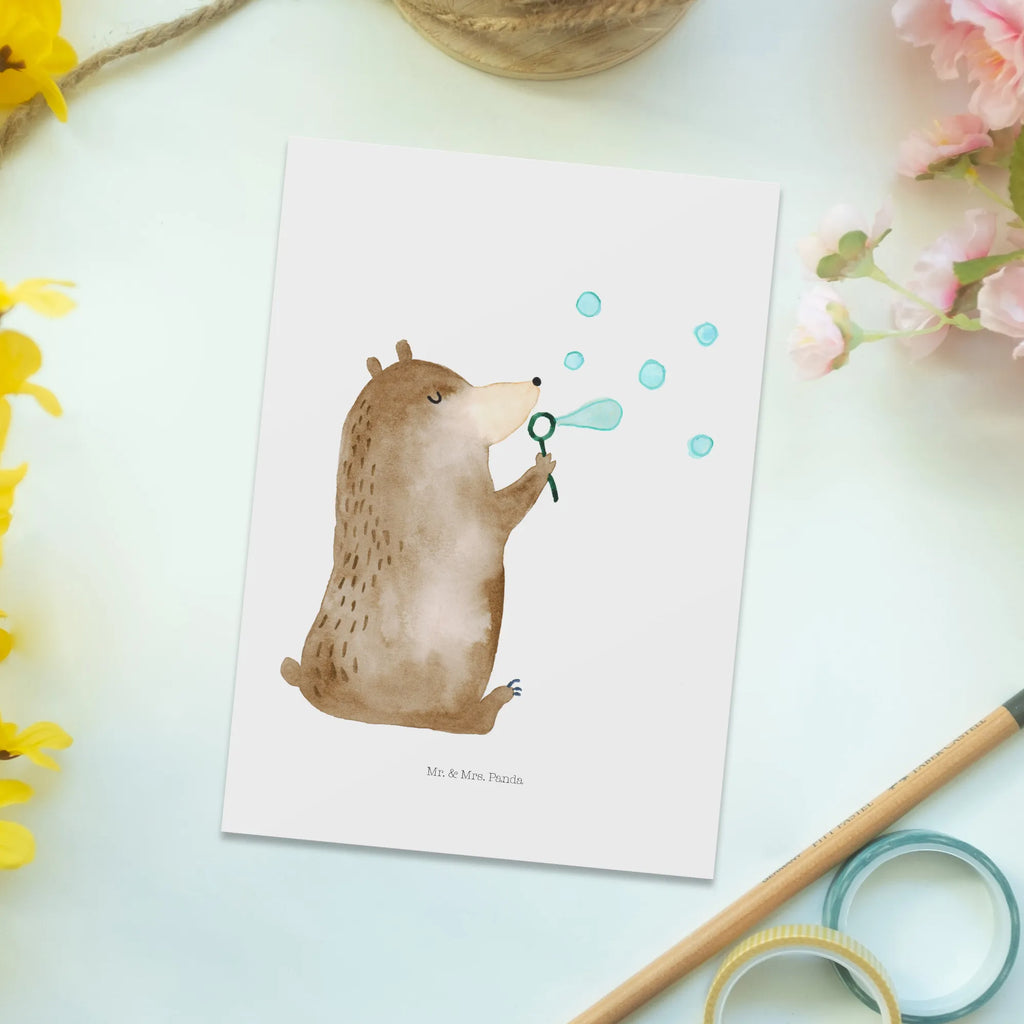 Postcard bear soap bubbles paper, gift card, postcards, card, invitation card, Postcard, invitation, gift, letter, bear, teddy, teddy bear, cuddly toy, Soap Bubbles Bear Funny Being Happy Sad Happy