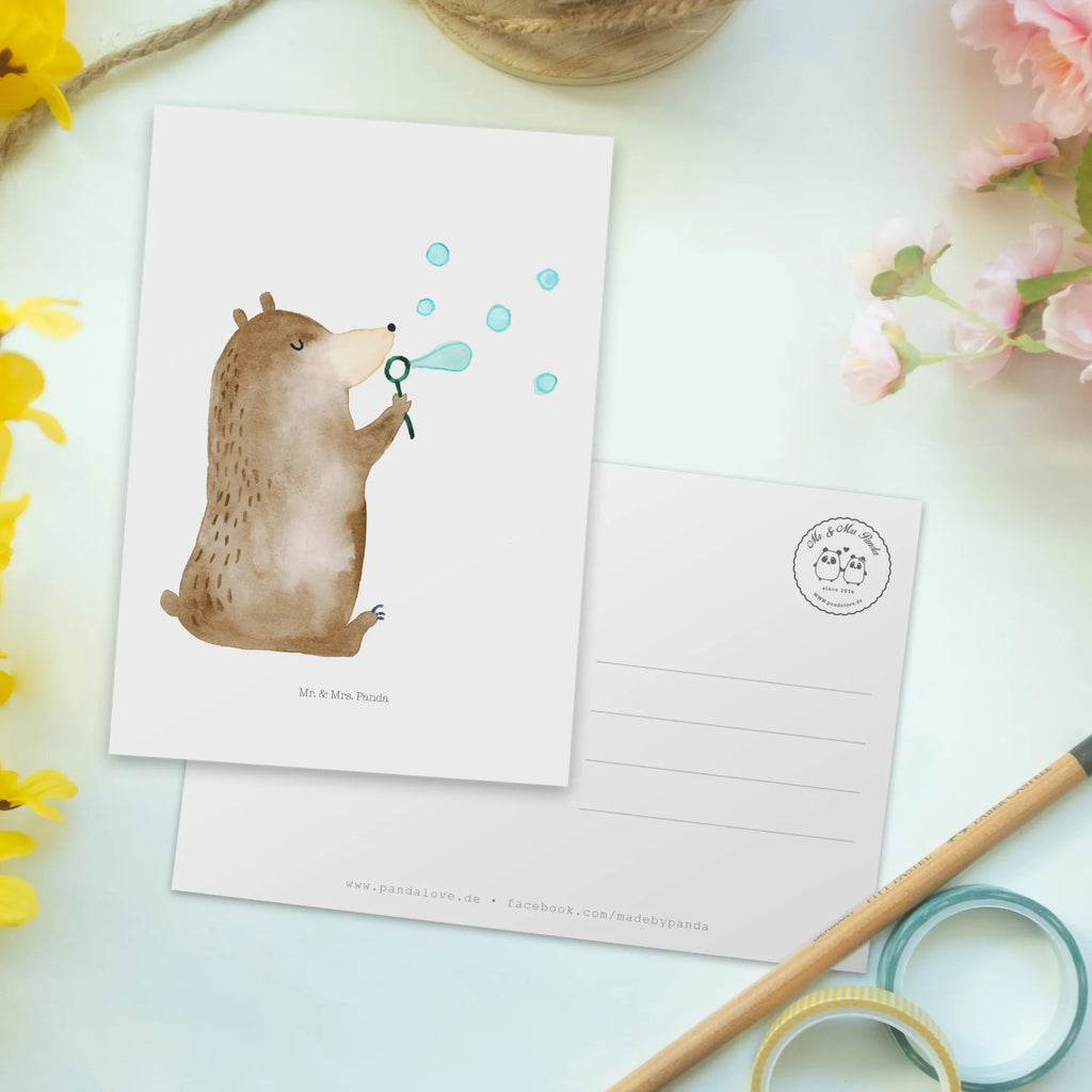 Postcard bear soap bubbles paper, gift card, postcards, card, invitation card, Postcard, invitation, gift, letter, bear, teddy, teddy bear, cuddly toy, Soap Bubbles Bear Funny Being Happy Sad Happy
