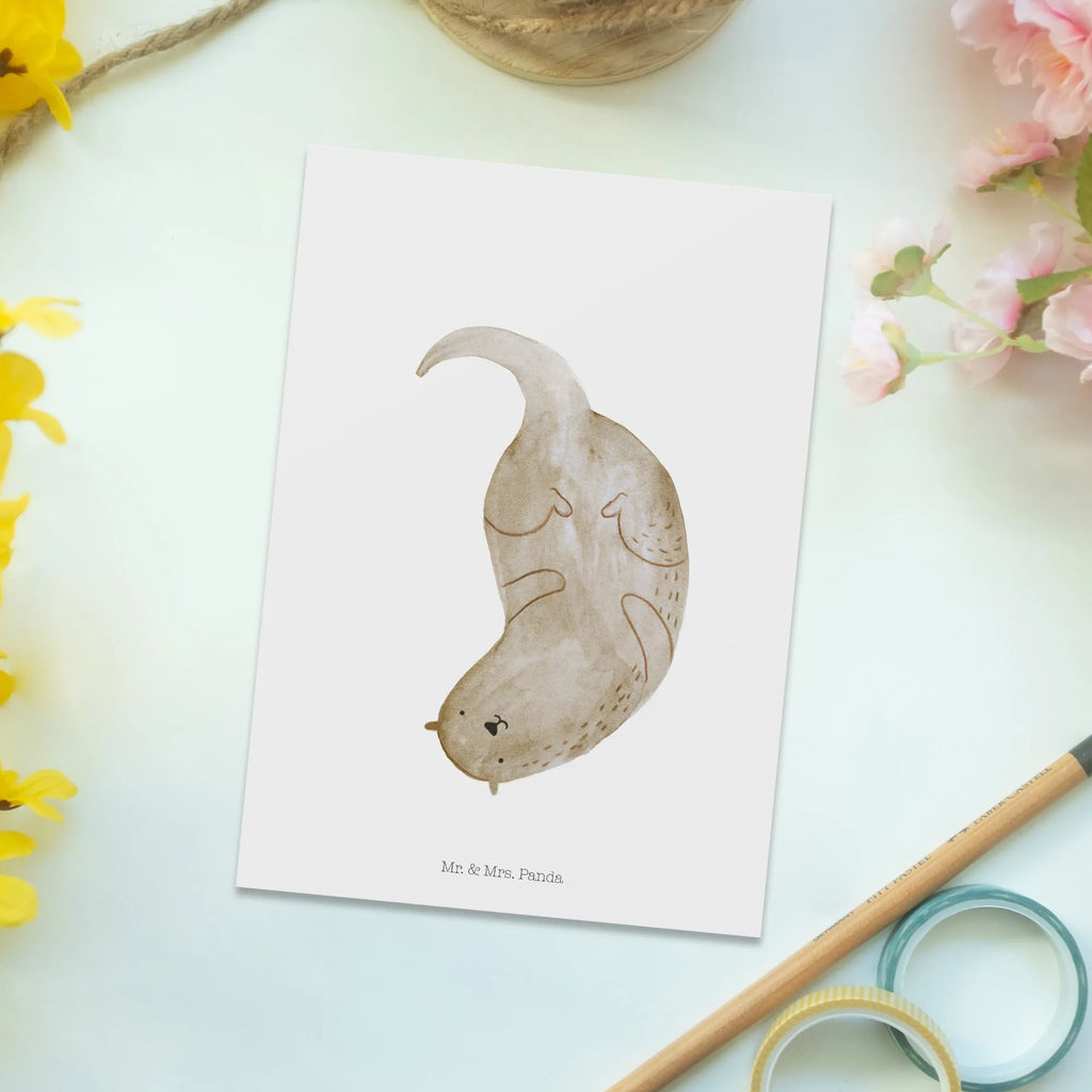 Postkarte Otter Kopfüber Designkarte, bildkarte, Grußkarte, spruchkarte, Postkarte, Ansichtskarte, Motivkarte, Kunstkarten, Fotokarte, Ansichtskarten, Postkarten, kunstkarte, einzelkarte, Seeotter, Otter, Fischotter, Otter Seeotter See Otter
