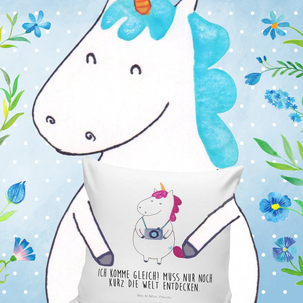 Cushion unicorn photographer 40 x 40, couch, Pillow, fluffy, pillows, bedroom, 40x40, bed, sofa, settee, soft, pad, cushion, pillow case, unicorn, unicorns, Photography, Traveler gift, Holiday, Camera, Unicorn, Photographer gift, Tourist, Traveling, Photographer
